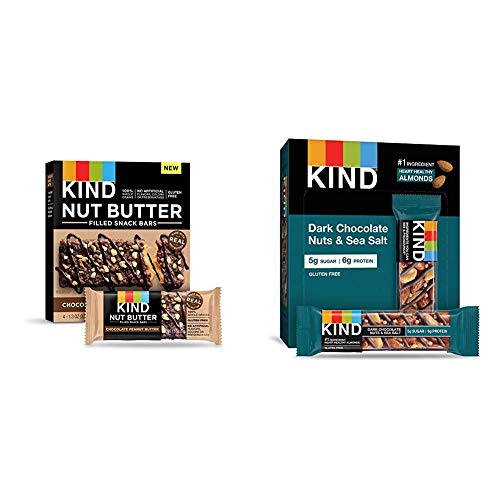 KIND Nut Filled Bars, Chocolate Peanut Butter, 32 Count & Bars, Dark Chocolate Nuts & Sea Salt, Gluten Free, Low Sugar, 1.4 Ounce, 12 Count