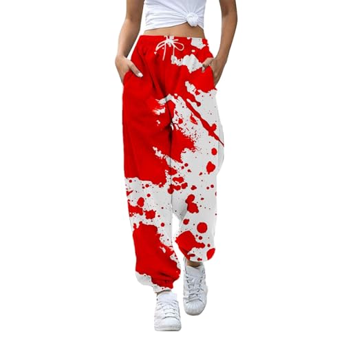 Pantalón chándal ancho para mujer con cintura elástica alta y divertidos estampados de Halloween
