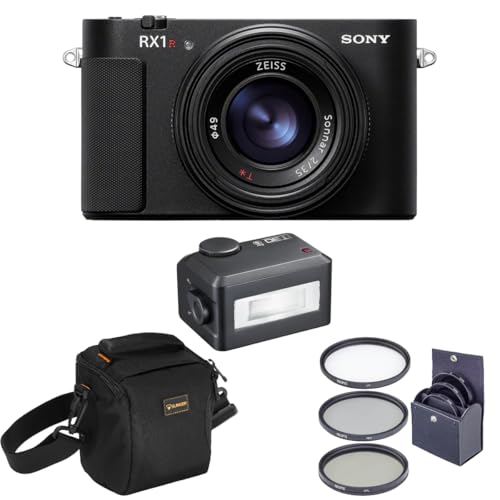Sony RX1R III Full-Frame Premium Compact Camera Optimized with 61 MP CMOS Sensor, Sonnar T* 35mm F2 Lens, BIONZ XR™ Processor and AI-Based Subject Recognition, Bundle with Flash, Lens Filter & Case