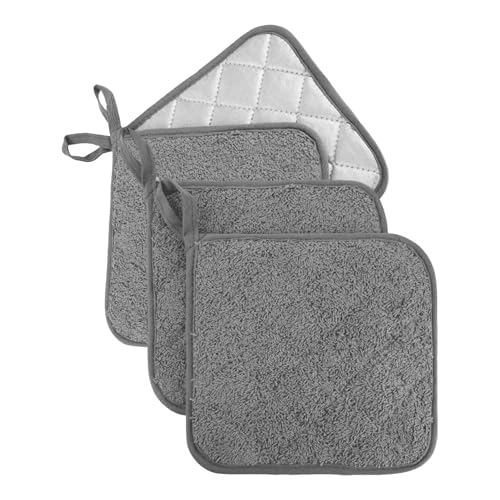 Presine da cucina, set di 4 presine in cotone, per cucina e sala da pranzo, essenziali, decorazione e accessori, grigio, panno in spugna da 17,8 cm, per forno, teglie da forno (grigio)