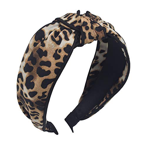 Leopard Print Headbands for Women - 1Pcs Hair Hoops with Cross Knot Hairbands with Cloth Wrapped Headwear Styling Tools Accessories for Washing Face Spa Mask Shower,A