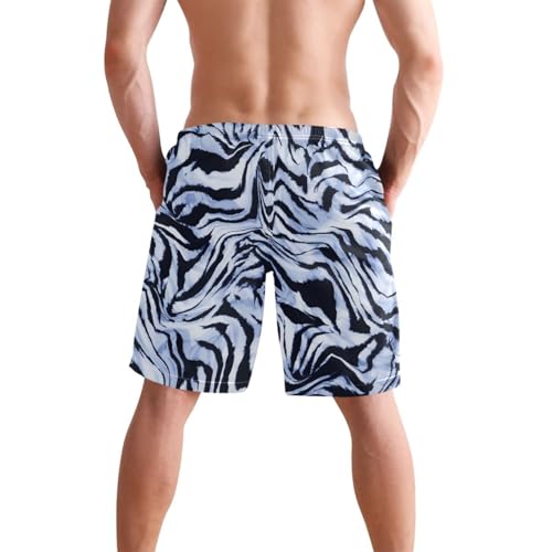 Men's Black-Blue Zebra Print Swim Trunks Novelty Beach Shorts Quick Dry Swimming Board Trunks3