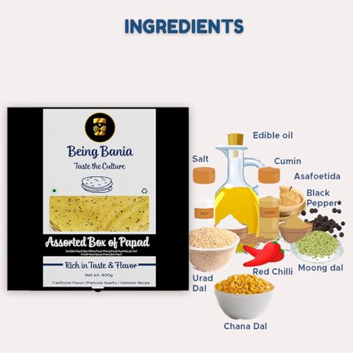 Image of Being Bania Assorted Box Of Papad,430G | 5 Flavors In One Box | 25 Pieces |Dal Papadam