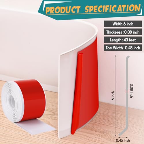 image for Frienda White 6 Inch x 40 ft Adhesive Tapes Baseboard Molding Trim, 0.