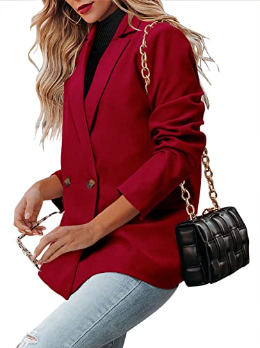 Crazy Grid Womens Double Breasted Blazer Jackets Long Sleeve Open Front Suit Jacket Business Casual Dressy Blazer Lapel Ladies Work Office Blazer Plus Size Rose Madder Size 3X-Large #TOP2