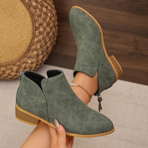 Ankle Booties for Women Casual Dress Low Heeled Booties Side V Cutout Comfortable Slip on Short Boots Fashion Suede Chunky Stacked Heel Back Zipper Pull-On Western Boots Shoes4