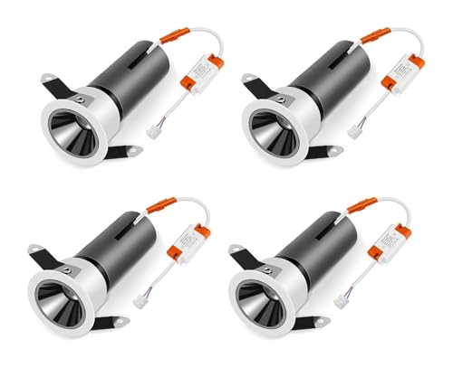 PZETCEIR Mini LED Downlight, 3W 3000K Warm White, Round Commercial Recessed Lighting with Anti-Glare Adjustable Angle, Dimmable Recessed Light for Hotel Lobbies, Artwork Display, Libraries (4 Pack)