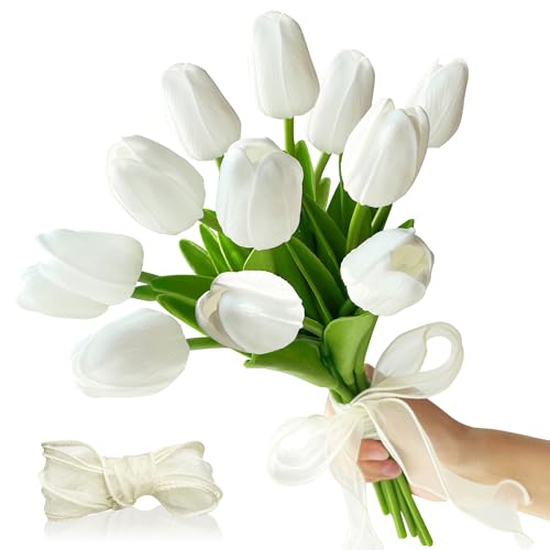 ROLLWAY 12 unidades de tulipanes artificiales, flores artificiales, tulipanes de poliuretano