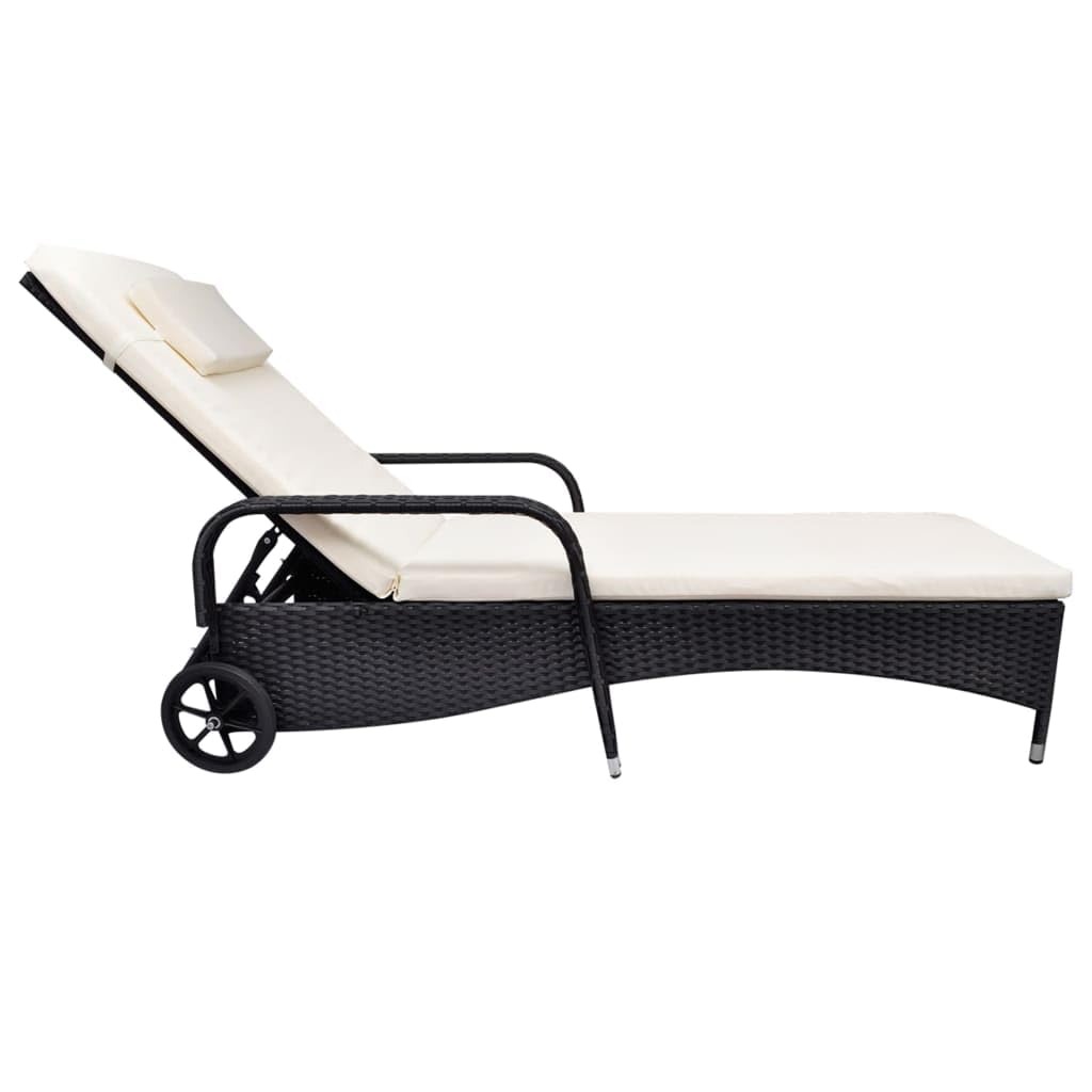 Outdoor Möbel Sonnenliege mit Rollen Poly Rattan Schwarz Outdoor Sitzgelegenheit