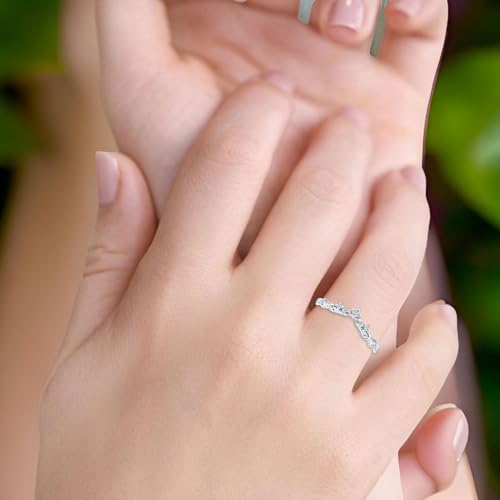 OMRANII Minimalist 4mm Curved Contour Chevron Ring Cubic Zirconia Leaf Design Classic Style Rings Statement Wedding Bands For Women 925 Sterling Silver Gift For Her 5