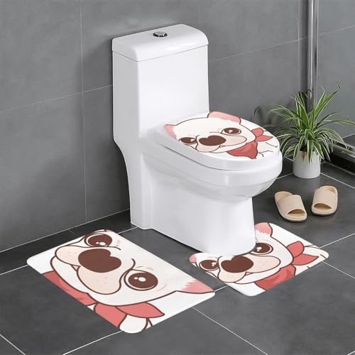 フレンチブルドッグ 犬柄 トイレマット 3点セット フタカバー 浴室足ふきマット 吸水 速乾 滑り止め 抗菌 防臭 洗える ふわふわ おしゃれ プレゼント 40x60cm
