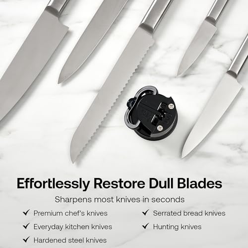 Image of AnySharp Knife Sharpener, Handsfree Safety, PowerGrip Suction, Safe Sharpening of All Kitchen Knives, Ideal for Hardened Steel & Cartel, Compact, Black