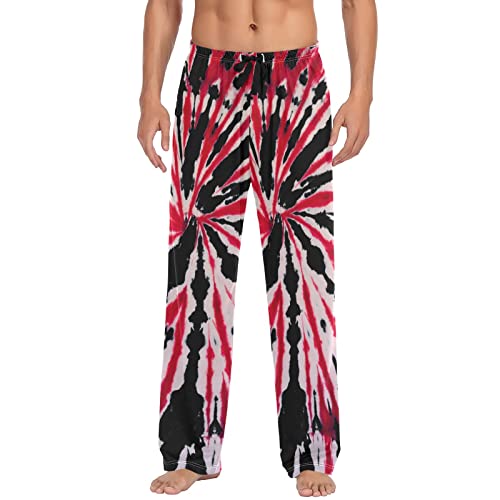 Pajama Pants Mens Lounge Pants Super Soft Pajama Bottoms with Pockets,Tie Dye Red and Black