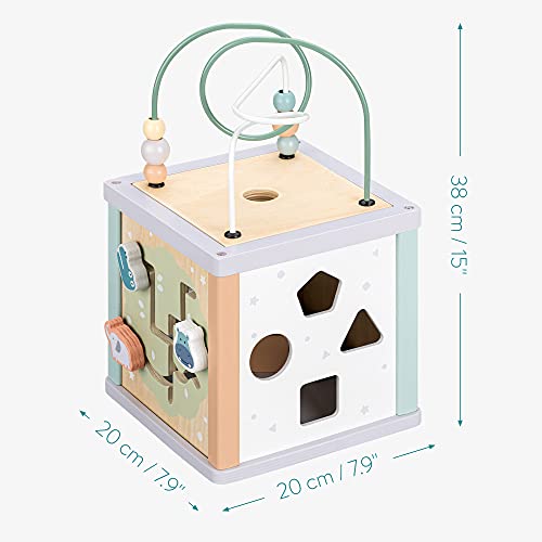 Navaris Cubo de actividades de madera - 5en1 juguetes para bebés y niños de +18 meses - Juguete educativo con 5 juegos cubos encajables ábaco reloj