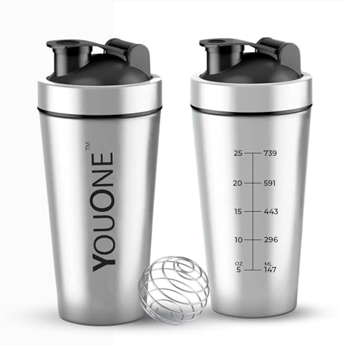 Image of YOUONE Stainless Steel Shaker Bottles For Gym - 100% Leakproof Guarantee, Ideal For Protein, Pre Workout, Bcaas & Water Bpa Free Material