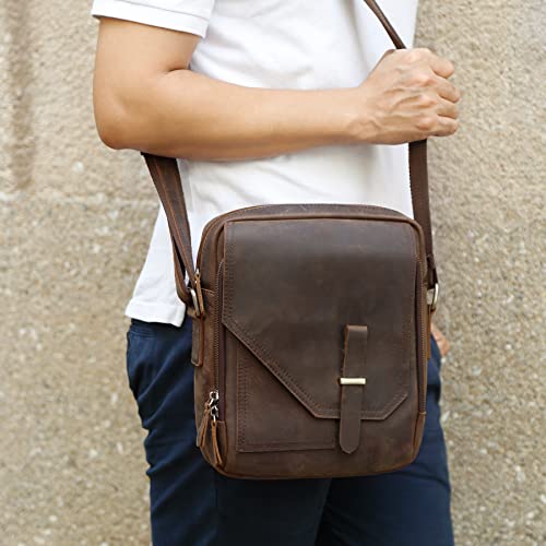 JUGTL Bolsa carteiro masculina, bolsa masculina de couro Crazy Horse, bolsa de ombro retrô, bolsa me