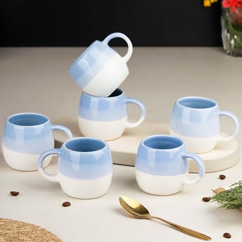 Image of The Earth Store Tritone Sky Blue Ovule Shape Cup Set of 6 for Tea Microwave and Dishwasher Safe, Perfect for Every Occasion Capacity - 190 Ml Each - Ceramic