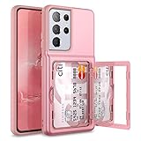 WeLoveCase for Samsung Galaxy S21 Ultra Wallet Case with Credit Card Holder & Hidden Mirror, Defender Protective Shockproof Heavy Duty Phone Cover for Samsung Galaxy S21 Ultra 5G, 6.8 inch Rose Gold
