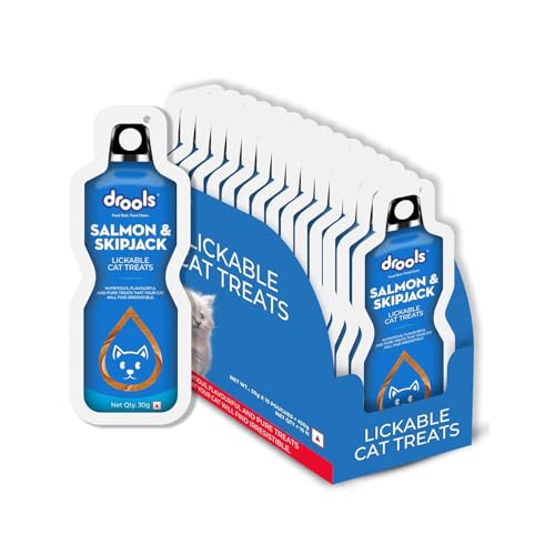 Image of Drools All Life Stages Creamy Lickable Cat Treat (30g x 15) Total 450g Pack of 15 | Salmon & Skipjack Flavour | Easy to Hand Feed | Easier Acceptance