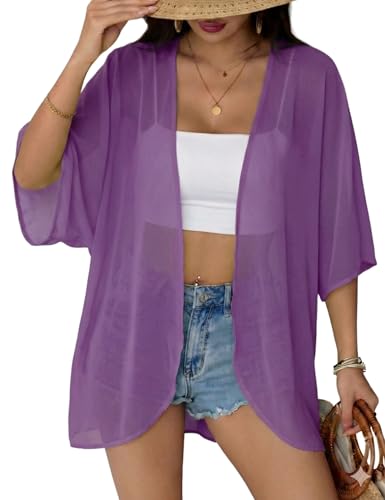 Image of Chunoy Women Short Sleeve Chiffon Kimono Beach Swimsuit Cover Up