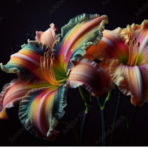 Hemerocallis de lirio de día- La mejor opción para la decoración del jardín. - Pétalos de colores variados （NVNJHJN）.-5 bulbos-D