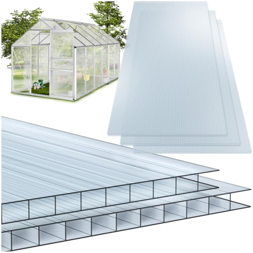 tectake® 10 Plaques alvéolaires Polycarbonate 6 mm Panneau alvéolaire Double de 121x60,5 cm Panneau pour Serre Antichoc et résistant aux UV idéal Serre de jardin...