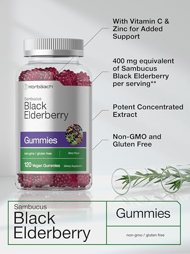 Horbäach CL15523 Horbaach Black Elderberry Gummies | 120 Count | Sambucus Extract | With Zinc And Vitamin C | Berry Flavor | Vegan, Non-Gmo, And Gluten Free Supplement thumb #3