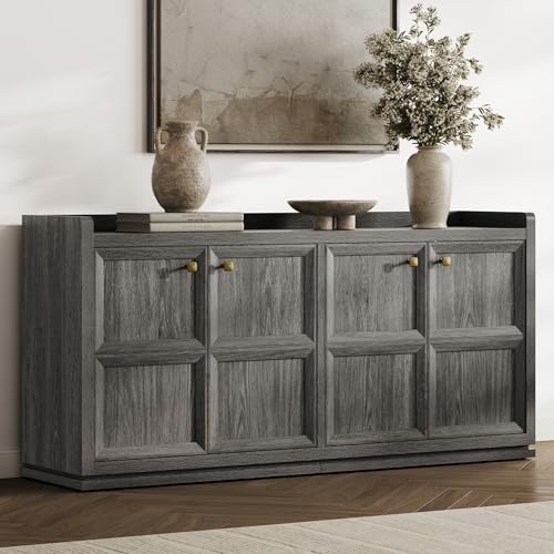 SICOTAS 4-Door Buffet Cabinet, 61.7" Wide Modern Farmhouse Sideboard with