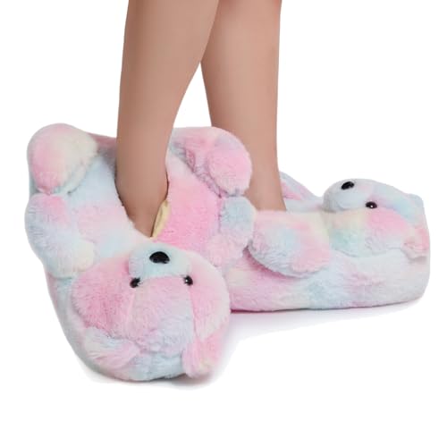 Image of Women's Funny Teddy Bear Slippers,Cute Slippers for Women,Fuzzy Indoor House Slipper,Fluffy Cartoon Bedroom Slipper,Birthday Gifts for Women,Men,Ladies,Girls