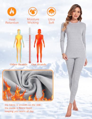 Image of YADIFEN Thermal Underwear for Women Set, Fleece Lined Base Layer