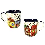 Gall&Zick Tasse Kaffeetasse Teetasse Geschirr Keramik Bemalt Bunt Stadt Motiv Set/2