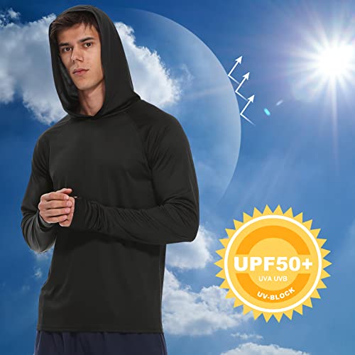Fedtosing Men's Hoodie Upf 50+ Long Sleeve Shirt Sun Protection Hooded With Thumb Holes For Running Fishing Hiking Athletic Outdoor Sports (Black M) #TOP4
