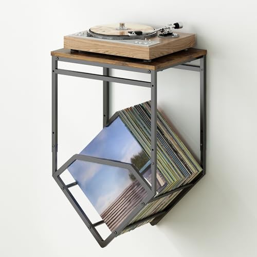 Sowone Record Player Stand Wall Mounted, Vinyl Record Wall Mount, Record Player Stand, Turntable Stand With Storage, Record Holder Stand For Albums, Metal