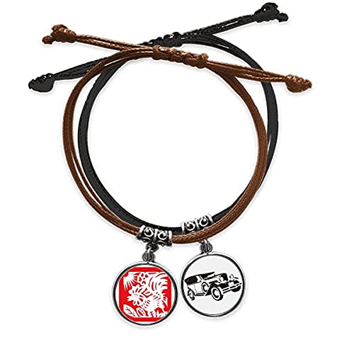 Bracelet Coq Zodiaque Chine en Cuir et Corde aux Finitions Artisanales Soignées