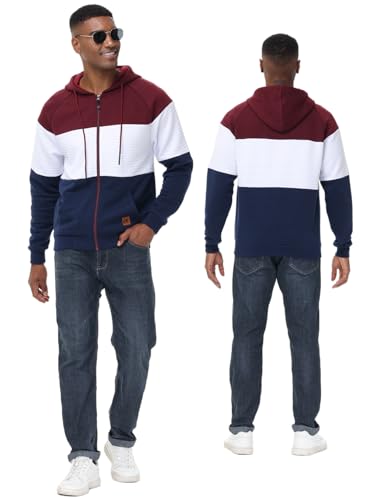 yuyangdpb Men's Zip Up Hoodie Lightweight Hooded Sweatshirt Jackets With Kanga Pocket Winered/White/Navyblue S — view 5