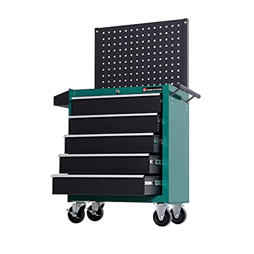 Bderkz Robuste Werkzeugkiste 4 Schubladenwagen mit Abnehmbarer Backplane, Rollender Werkzeugkasten Kabinett für Den Innenbereich Im Freien (Schwarz Grün)