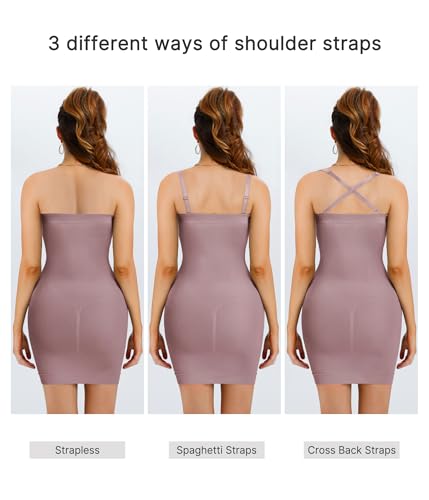 Image of Nebility Strapless Shapewear Slip for Women Tummy Control Body Shaper Under Dress Seamless Lingerie with Removable Straps