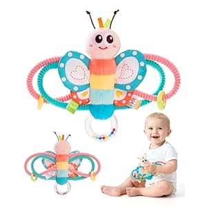 Jollybaby Soft Baby Rattles & Plush Rings Toy for Newborn 0-3-6-12 Months, Sensory Developmental Hand Teether Toys for Infant 0-2-4-7-8-9 Months, Baby Shower & Birthday Gifts – Butterfly