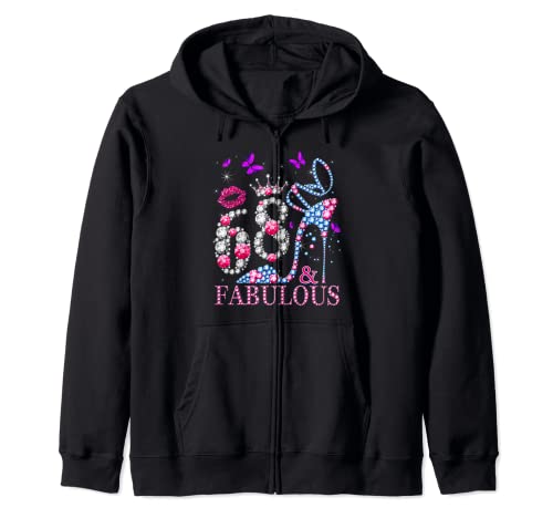68 Years Old Gifts 68 & Fabulous 68th Birthday Pink Diamond Sudadera con Capucha