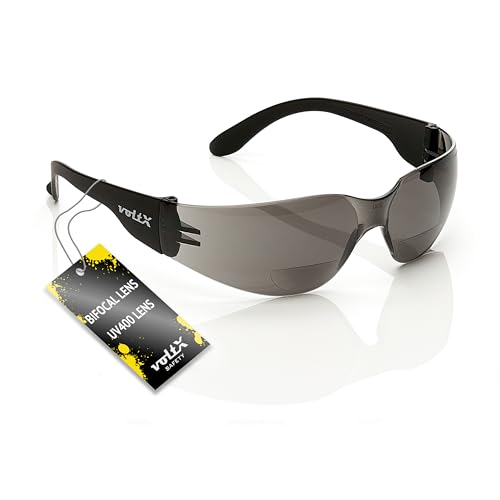 voltX GRAFTER BIFOKALE (RAUCHGRAU +1.5 Dioptrie) Leichtgewichts Industrie Lesen Schutzbrille, CE EN166F, Anti Fog UV400 Linse, Sportbrille für Radler, Safety Reading Glasses