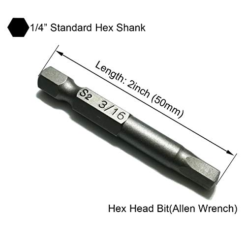 YDLQWCZ Hex Head Allen Wrench Drill Bit Set 10pcs 5/64-5/16 inch Hex head Screwdriver Bit Set 2inch (50mm) Length 1/4 Inch Hex Shank Screwdriver Bit