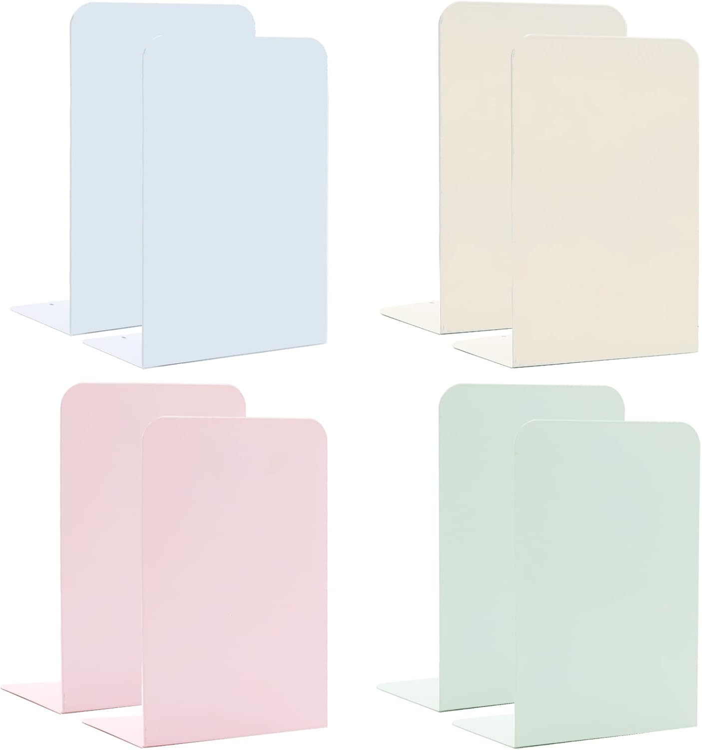 Metal Bookends,4 Pairs/8 Pieces Heavy Duty Bookends for Shelves Heavy Books, Anti-Slip Design Book Stopper for Magazines, DVDs, Kids, Girls(8 x 5.3 x 4 inches)