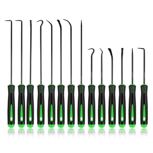 Rindion 14PCS Pick Set Mechanic, Hook and Pick Tool Set with Non-Slip Grip, Long & Mini Automotive Pick Set for O-Ring, Seal & Gasket Removal, Car Repair, Mechanical and DIY Use(Green)