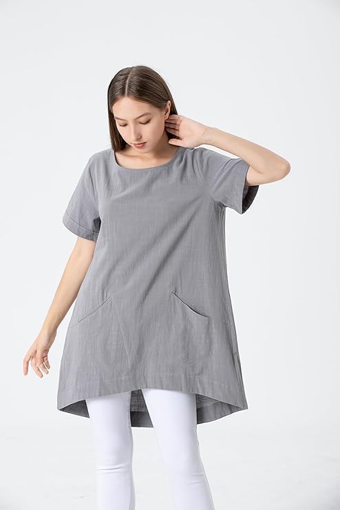 Minibee Women's Cotton Linen Short Sleeve Tunic/Top Tees - Image 2