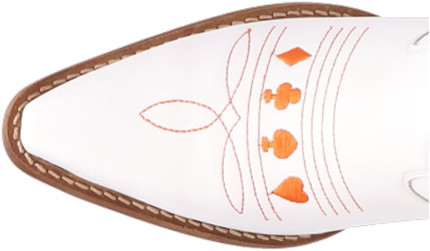 Dingo Womens Joker Graphic Embroidered Snip Toe Pull On Casual Boots Mid Calf Mid Heel 2-3" - White