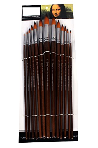 Image of Chrome Artist Watercolor Paint Brushes Set 13pcs - Round Pointed Tip Soft Anti-Shedding Nylon Hair Wood Long Handle