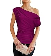 GRACE KARIN One Shoulder Summer Tops for Women Ruched Batwing Asymmetrical Tops Dressy Casual Par...