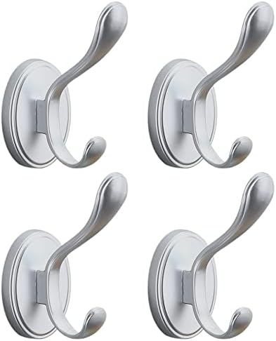 DMYMAT Bath Towel Hooks Robe Hook, 4 Pack Heavy Duty Wall Hooks for Hanging Clothes, Silver Coat Hooks Wall Mounted for Bathroom Bedroom Hotel Kitchen Garage, Space Aluminum Material