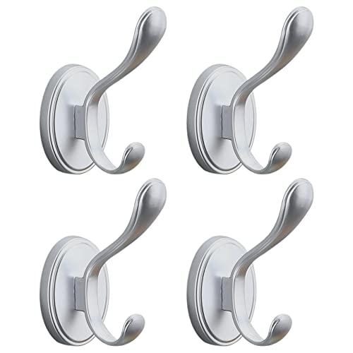 Dmymat Bath Towel Hooks Robe Hook, 4 Pack Heavy Duty Wall Hooks For Hanging Clothes, Silver Coat Hooks Wall Mounted For Bathroom Bedroom Hotel Kitchen Garage, Space Aluminum Material #TOP29