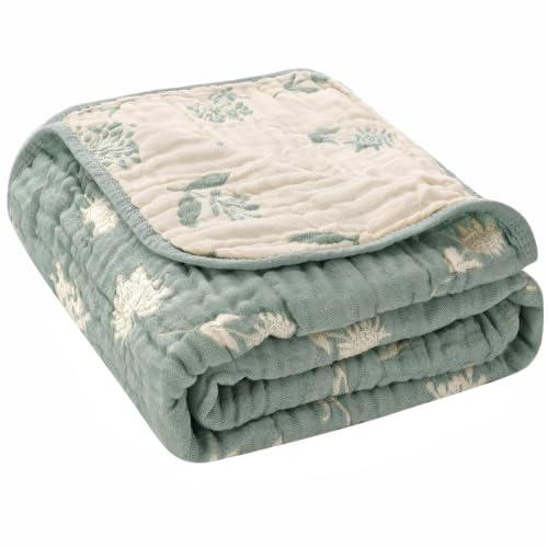 Image of Ultra Soft Muslin Baby Blanket,A Versatile Swaddle and Bed Blanket for Babies, Toddlers, Boys, and Girls (Sage Green Botanical)